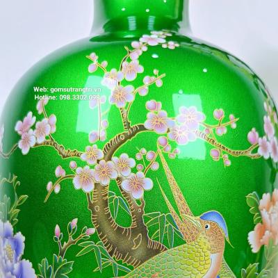 bình men xanh hoạ tiết chim trĩ phù dung